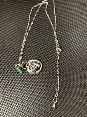 Silver frog on Lilly pad Pendant Necklace with Green Crystal Accent